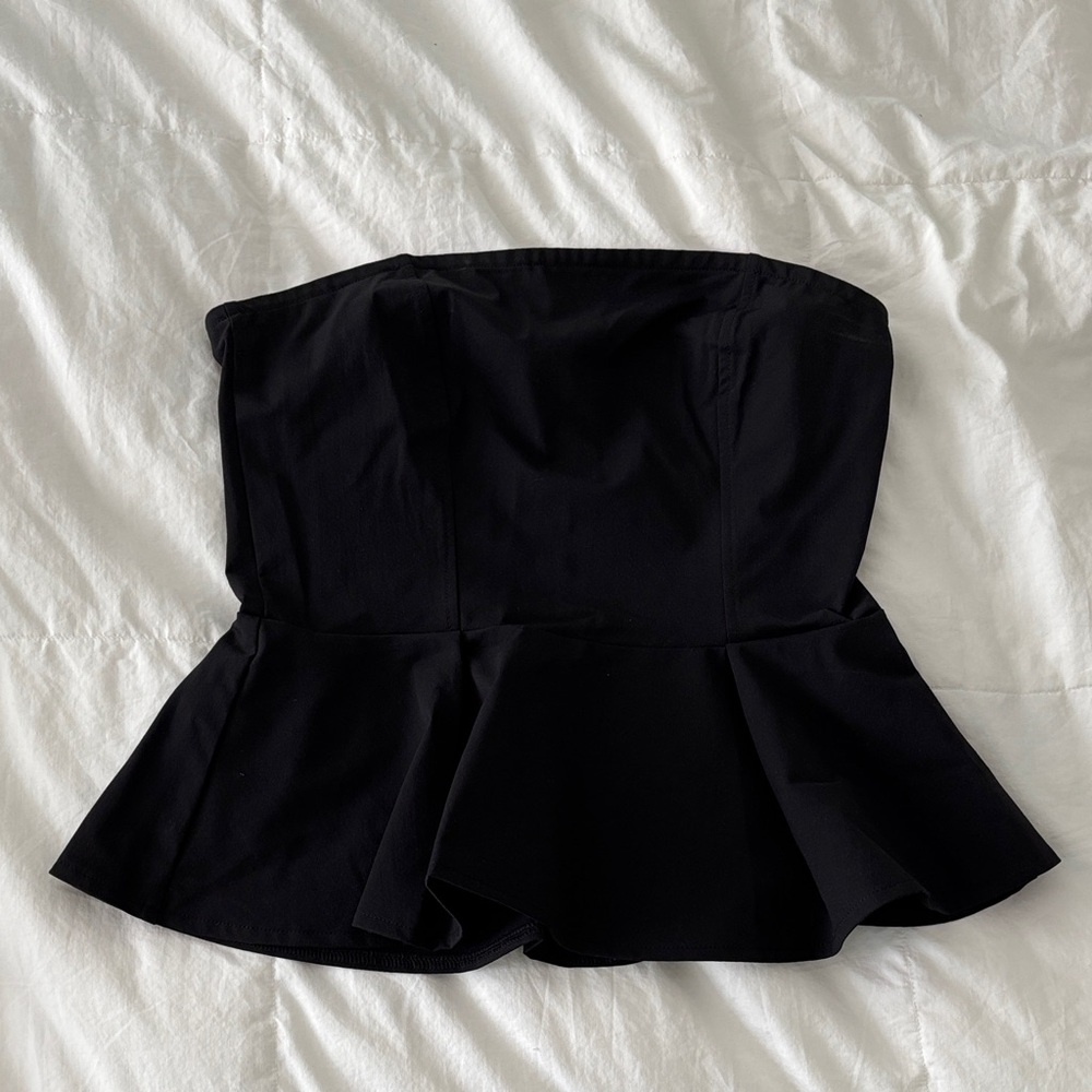 Black Strapless Ruffle Top